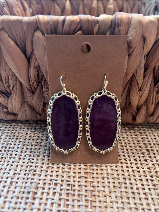 Kendra Scott Jewelry - Kendra Scott Dark Purple & Gold Tone Wire Drop Large Earrings